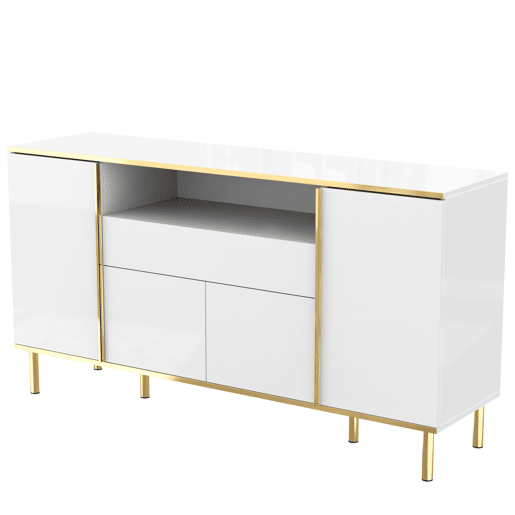 Aparador 150x40x80 cm - Cômoda brilhante com 1 gaveta - Branco