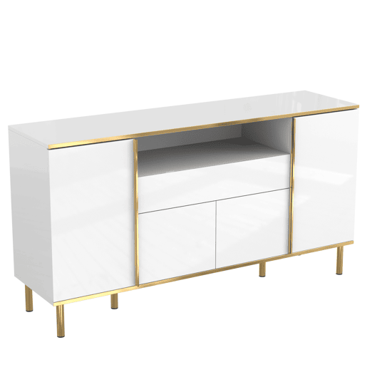 Aparador 150x40x80 cm - Cômoda brilhante com 1 gaveta - Branco