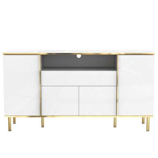 Aparador 150x40x80 cm - Cômoda brilhante com 1 gaveta - Branco