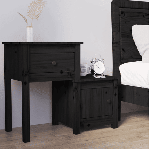 Mesa De Cabeceira - Mesinha De Cabeceira 79,5x38x65,5 cm madeira pinho maciça preto Mesa De Cabeceira - Mesinha De Cabeceira 79,5x38x65,5 cm madeira pinho maciça preto