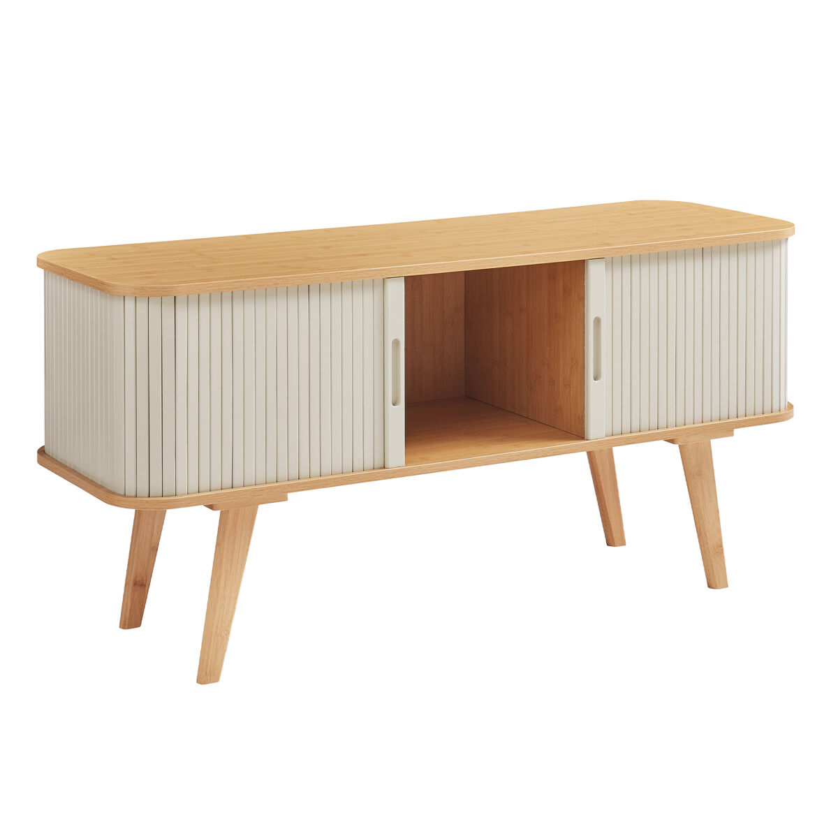 Mueble de tv tysvær con 2 puertas 120x40x58 cm - bambú/branco crema [en.casa]