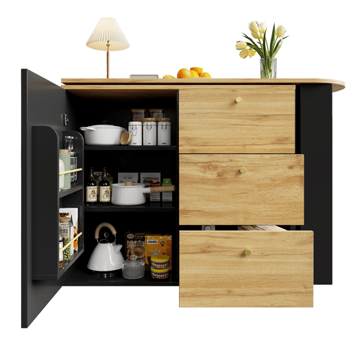 Mesa de bar extensível 138-204×39×104 cm - giratória em 360°, moderna, com arrumação, mesa alta de cozinha, aparador com acabamento em madeira - Preto Mesa de bar extensível 138-204×39×104 cm - giratória em 360°, moderna, com arrumação, mesa alta de cozinha, aparador com acabamento em madeira - Preto