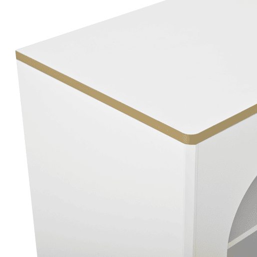 Aparador elegante com 2 gavetas e 2 portas de vidro - Cômoda moderna branca com detalhes dourados - Grande capacidade - para sala de estar, sala de jantar, corredor