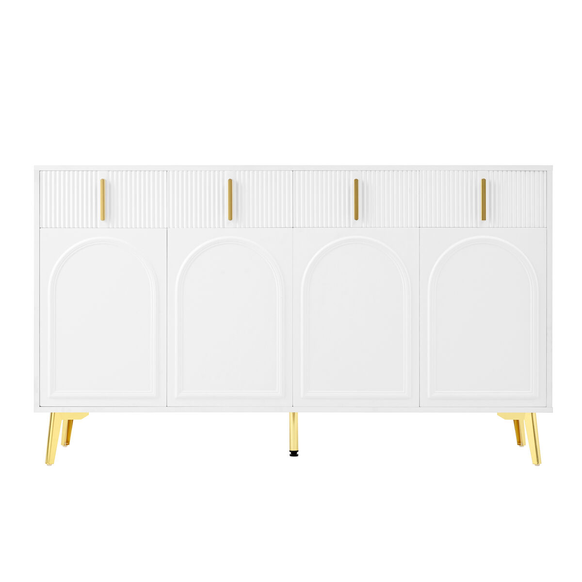 Aparador 140x37,8x82 cm - 4 puertas, 4 cajones, con laminado extraíble y patas doradas - blanco
