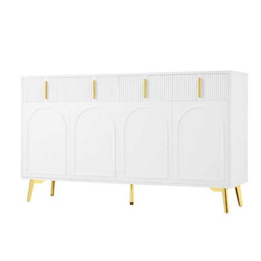 Aparador 140x37,8x82 cm - 4 portas, 4 gavetas, com laminado removível e pés dourados - Branco