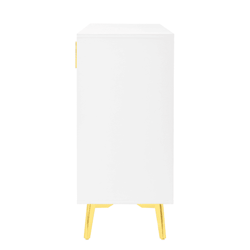 Aparador 140x37,8x82 cm - 4 portas, 4 gavetas, com laminado removível e pés dourados - Branco