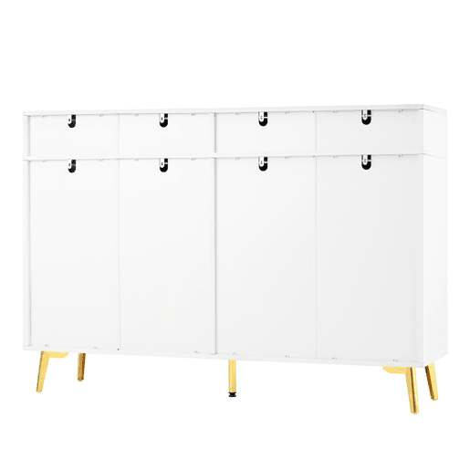 Aparador 140x37,8x82 cm - 4 portas, 4 gavetas, com laminado removível e pés dourados - Branco