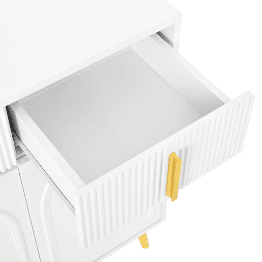 Aparador 140x37,8x82 cm - 4 portas, 4 gavetas, com laminado removível e pés dourados - Branco