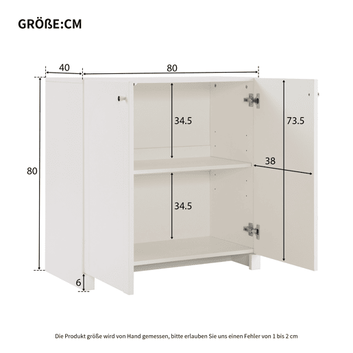 Aparador 80x40x80 cm - 2 portas, Highboard, Standschrank - Branco cremoso