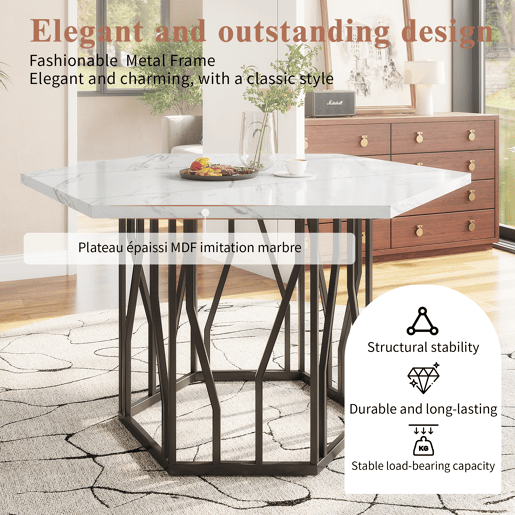 Mesa de jantar moderna - forma hexagonal - estrutura metálica preta - cor Black White