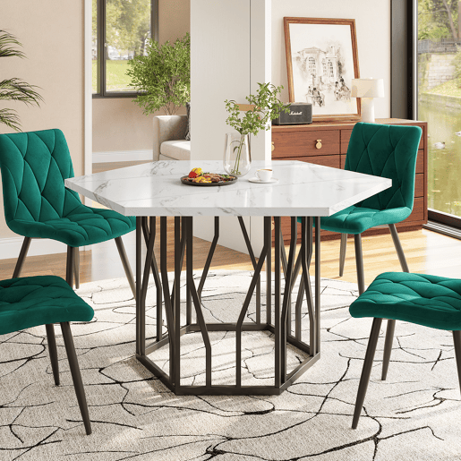 Mesa de jantar moderna - forma hexagonal - estrutura metálica preta - cor Black White