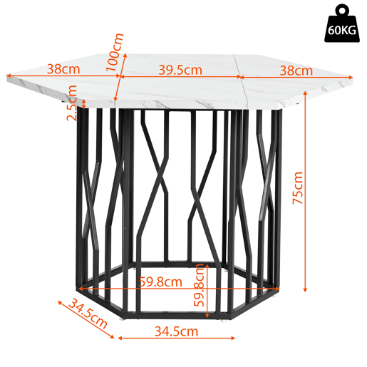 Mesa de jantar moderna - forma hexagonal - estrutura metálica preta - cor Black White