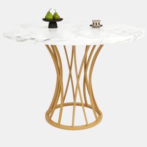 Mesa redonda 80x80 cm - Mesa de jantar em MDF, pernas douradas, para 4-6 pessoas