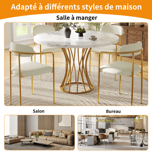 Mesa redonda 80x80 cm - Mesa de jantar em MDF, pernas douradas, para 4-6 pessoas