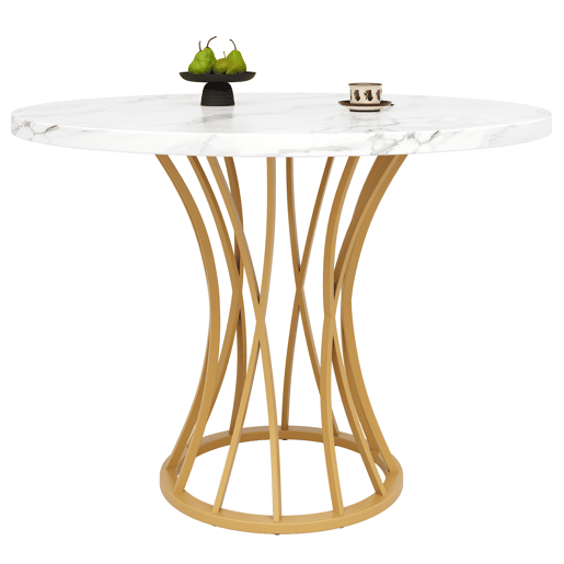 Mesa redonda 80x80 cm - Mesa de jantar em MDF, pernas douradas, para 4-6 pessoas