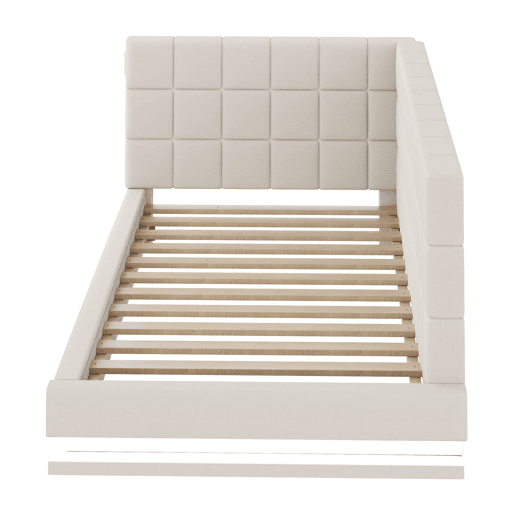 Sofá-cama com colchão de 90*200 - Multifuncional com luz LED, porta USB e estrado - Bege