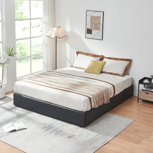 Cama estofada Nola com estrado 160x200 cm pele sintética Preta en.casa