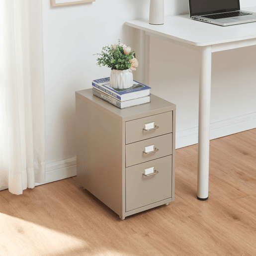 Armário de arquivo móvel Kökar com 3 gavetas aço 48x28x41 cm Camelo en.casa