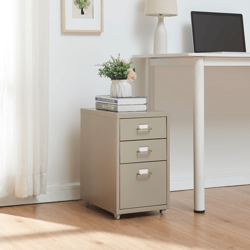 Armário de arquivo móvel Kökar com 3 gavetas aço 48x28x41 cm Camelo en.casa