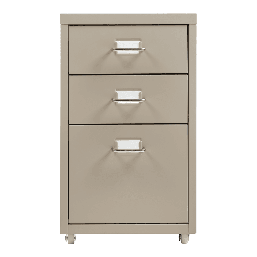 Armário de arquivo móvel Kökar com 3 gavetas aço 48x28x41 cm Camelo en.casa