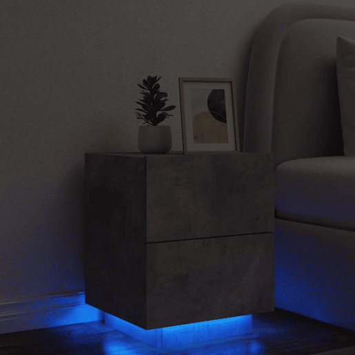 Mesa De Cabeceira - Mesinha De Cabeceira c luzes LED derivados madeira cinza cimento