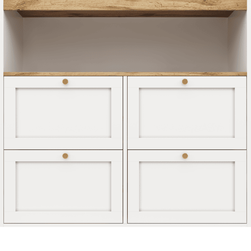 Mesa de bar giratória 105x39x102 cm - 4 gavetas e prateleiras abertas - Branco