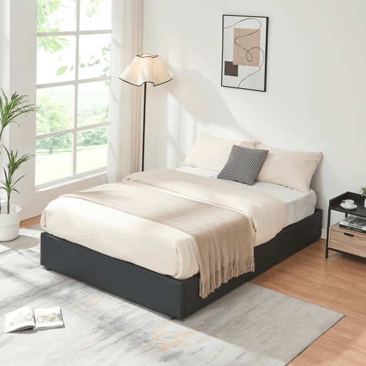 Cama estofada Nola com estrado 140x200 cm pele sintética Preta en.casa