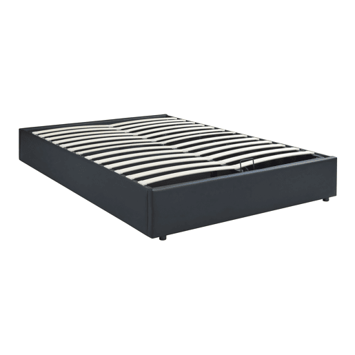Cama estofada Nola com estrado 140x200 cm pele sintética Preta en.casa