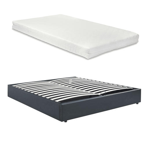 Cama estofada Nola com estrado pele sintética + colchão 180x200 cm Preta en.casa