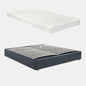 Cama estofada Nola com estrado pele sintética + colchão 180x200 cm Preta en.casa