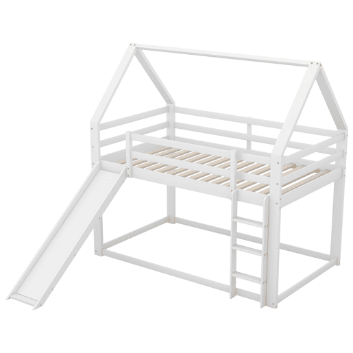 Cama individual 90x200cm - Cama infantil com escorregador e escada - Branca