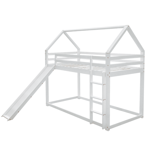 Cama individual 90x200cm - Cama infantil com escorregador e escada - Branca