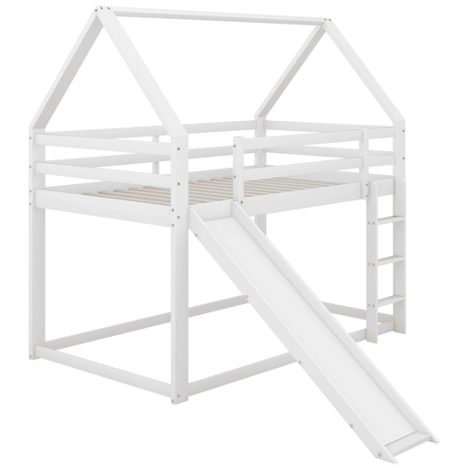 Cama individual 90x200cm - Cama infantil com escorregador e escada - Branca