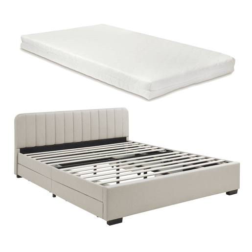 Cama estofada Nofrenna com 4 gavetas MDF + colchão 160x200 cm Bege en.casa