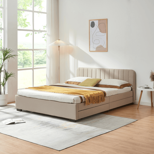Cama estofada Nofrenna com 4 gavetas MDF + colchão 160x200 cm Bege en.casa