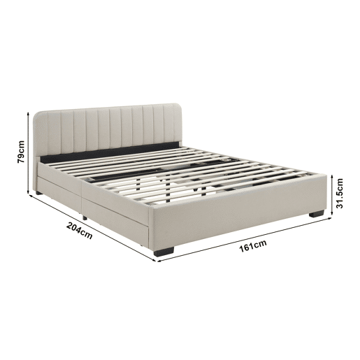 Cama estofada Nofrenna com 4 gavetas MDF + colchão 160x200 cm Bege en.casa