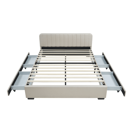 Cama estofada Nofrenna com 4 gavetas MDF + colchão 160x200 cm Bege en.casa
