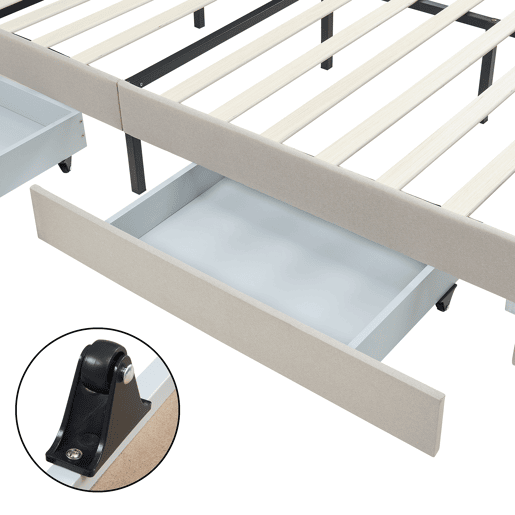 Cama estofada Nofrenna com 4 gavetas MDF + colchão 160x200 cm Bege en.casa