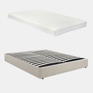 Cama estofada Nola com estrado linho + colchão 160x200 cm Bege en.casa