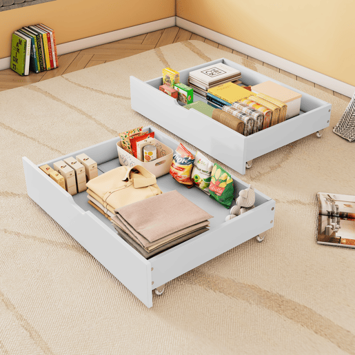 Cômoda 93x67x20cm - 2 gavetas, arrumação debaixo da cama, MDF, rodízios - Branco