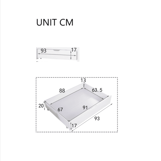 Cômoda 93x67x20cm - 2 gavetas, arrumação debaixo da cama, MDF, rodízios - Branco