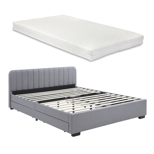 Cama estofada Nofrenna com 4 gavetas MDF + colchão 160x200 cm Cinzento en.casa