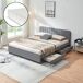 Cama matrimonio Nofrenna 4 cajones tapizada lino + colchón 161x204 Cama matrimonio Nofrenna 4 cajones tapizada lino + colchón 161x204 Gris