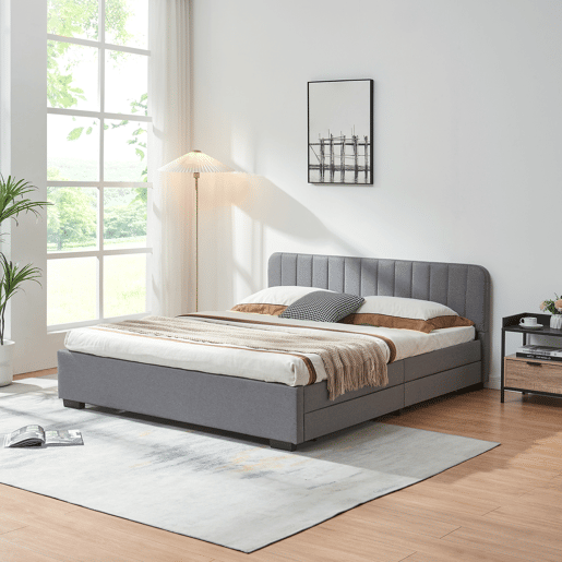 Cama estofada Nofrenna com 4 gavetas MDF + colchão 160x200 cm Cinzento en.casa