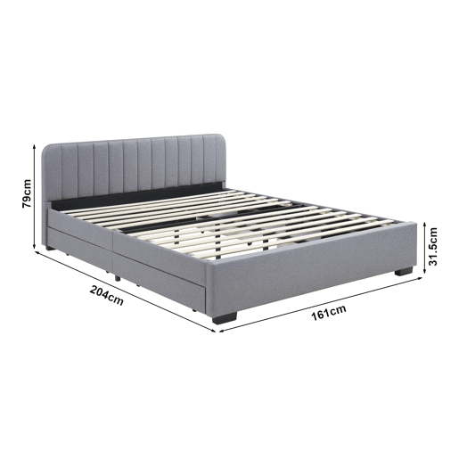 Cama estofada Nofrenna com 4 gavetas MDF + colchão 160x200 cm Cinzento en.casa