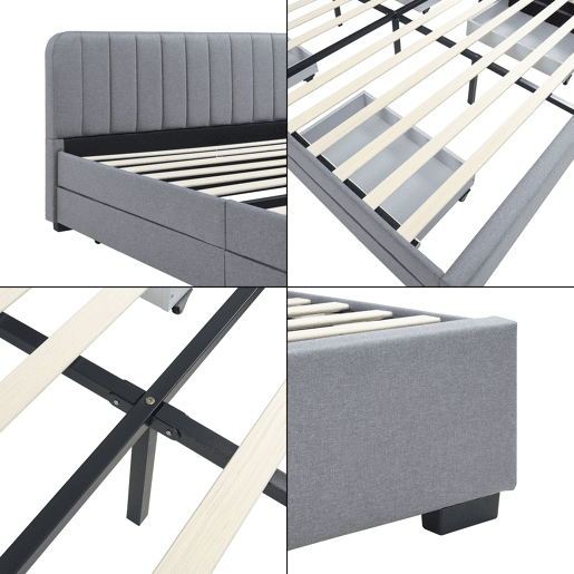 Cama estofada Nofrenna com 4 gavetas MDF + colchão 160x200 cm Cinzento en.casa