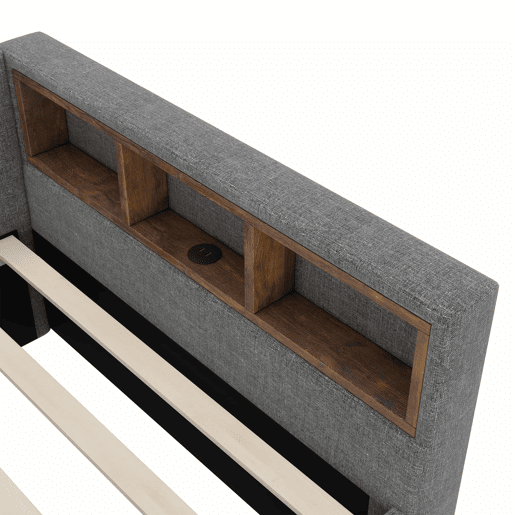 Cama de dia 90x200 cm - Sofá-cama, com arrumação, USB+Tipo C, luz LED com comando, 2 gavetas, com estrado - Cinza