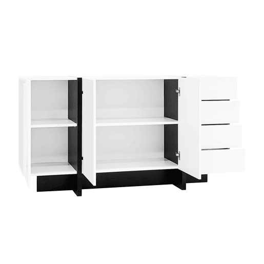 Aparador branco de alto brilho - 2 portas, 4 gavetas, design moderno e simples - Branco+Preto