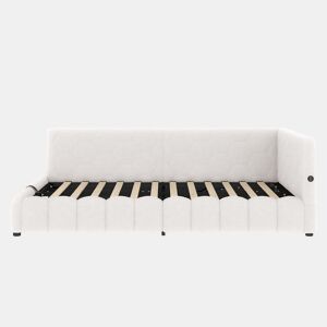 Cama de dia 140x200 - Sofá-cama com LED, armazenamento hidráulico, USB e Tipo-C - Branco