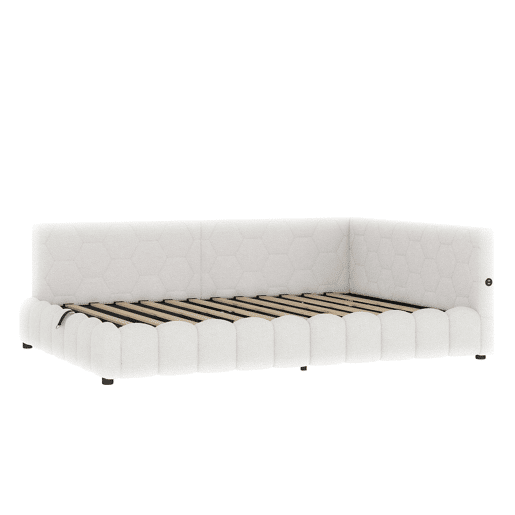 Cama de dia 140x200 - Sofá-cama com LED, armazenamento hidráulico, USB e Tipo-C - Branco